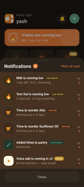 A low-stock notification from Stoq.